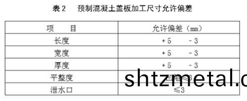 預製混凝土蓋闆(ban)加工尺寸(cun)